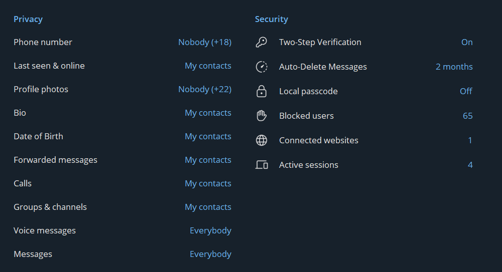 Telegram PC Security & Privacy settings