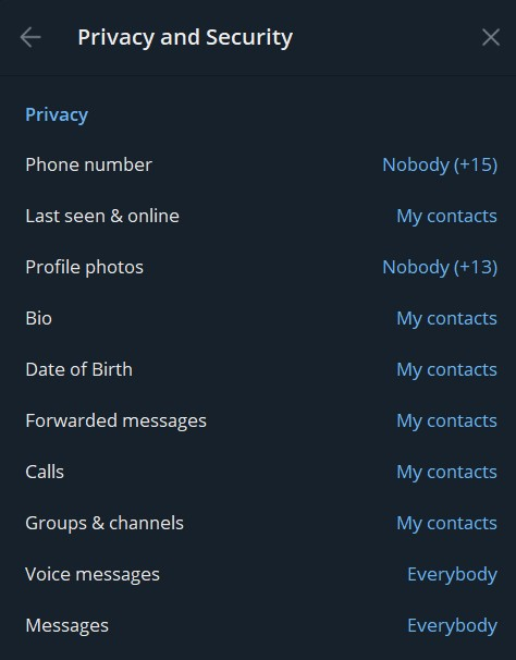Telegram Privacy Settings